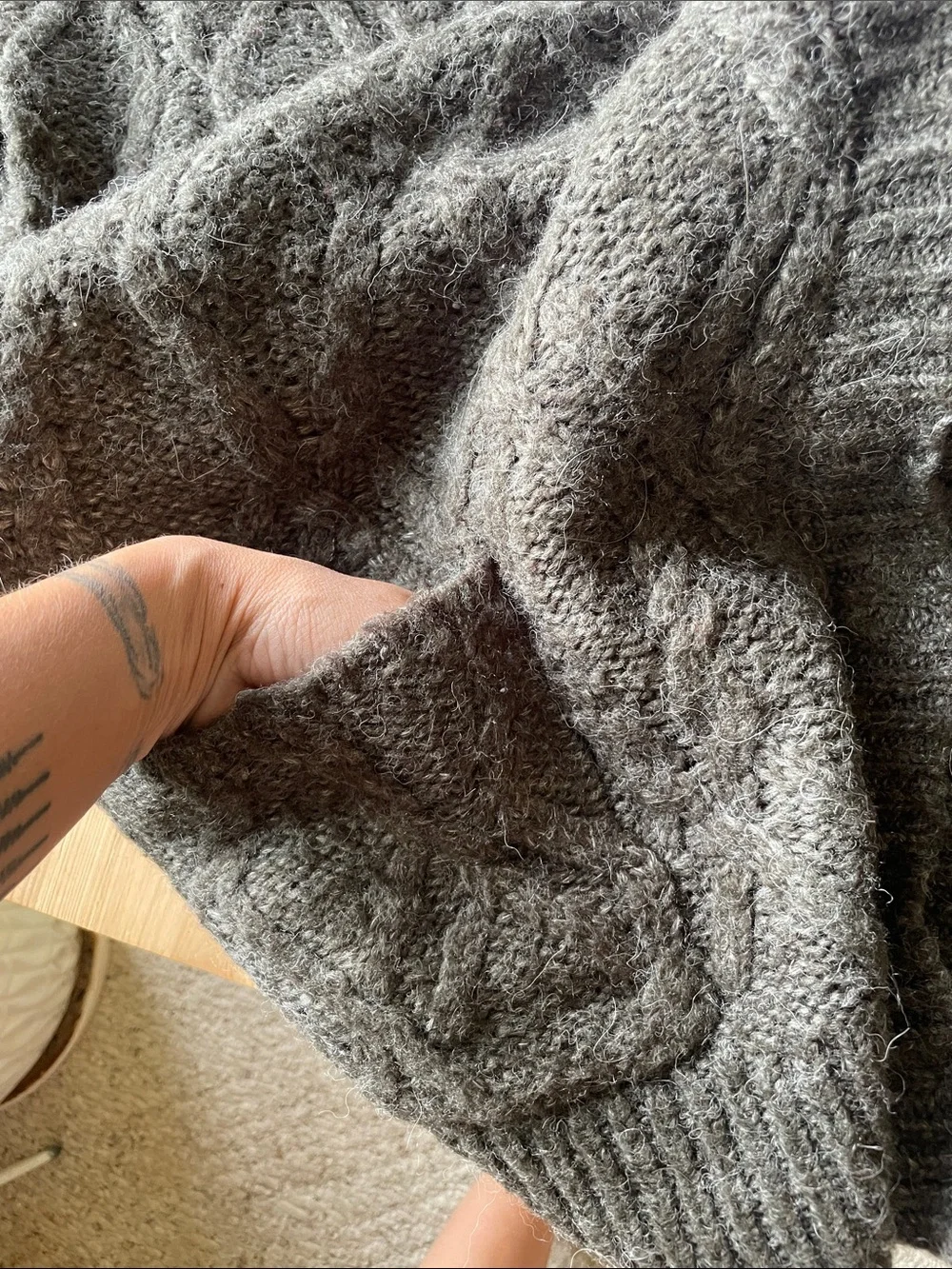 Sanctuary Dark Chunky Oversized Alpaca Wool Cable Knit OpenFront cardigan